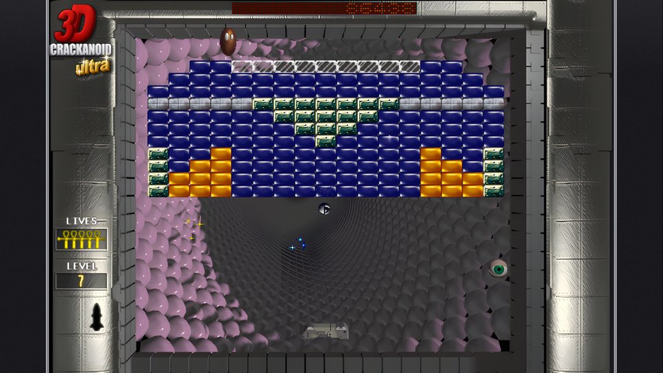 Level 7 on a television: the arena in the game's silver frame